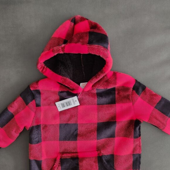 New Size 18M Sherpa Hoodie Sweatshirt sweater plaid 18 months Red Black Toddler - Picture 3 of 7